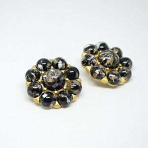 CROWN TRIFARI Black Art Glass Bead Earrings